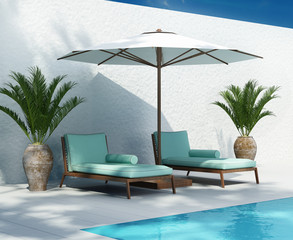 Sunbed lounge by the pool, summer holiday