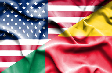 Waving flag of Benin and USA