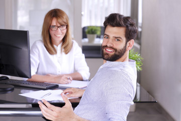 Business people interviewing