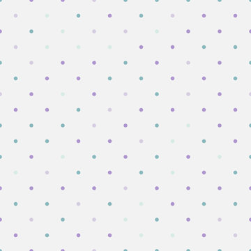 Seamless pattern with colorful pastel polka dots on light grey soft background