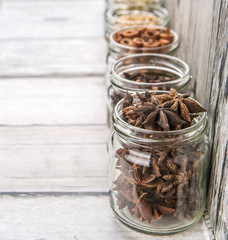 Hers and spices in mason jar