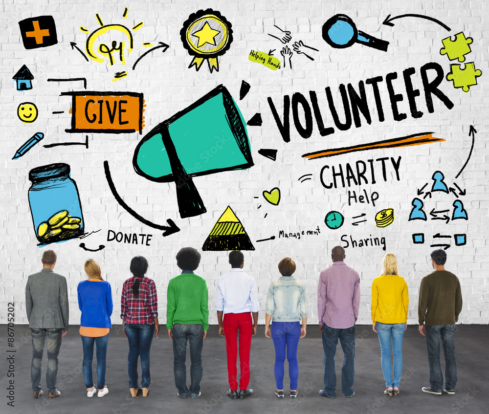 Wall mural volunteer charity and relief work donation help concept - Wall murals