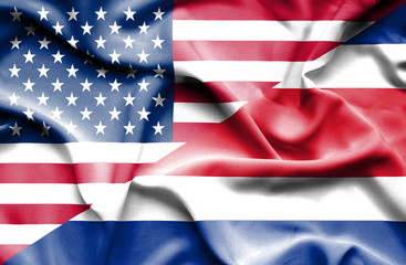 Waving flag of Costa Rica and USA