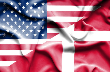 Waving flag of Denmark and USA