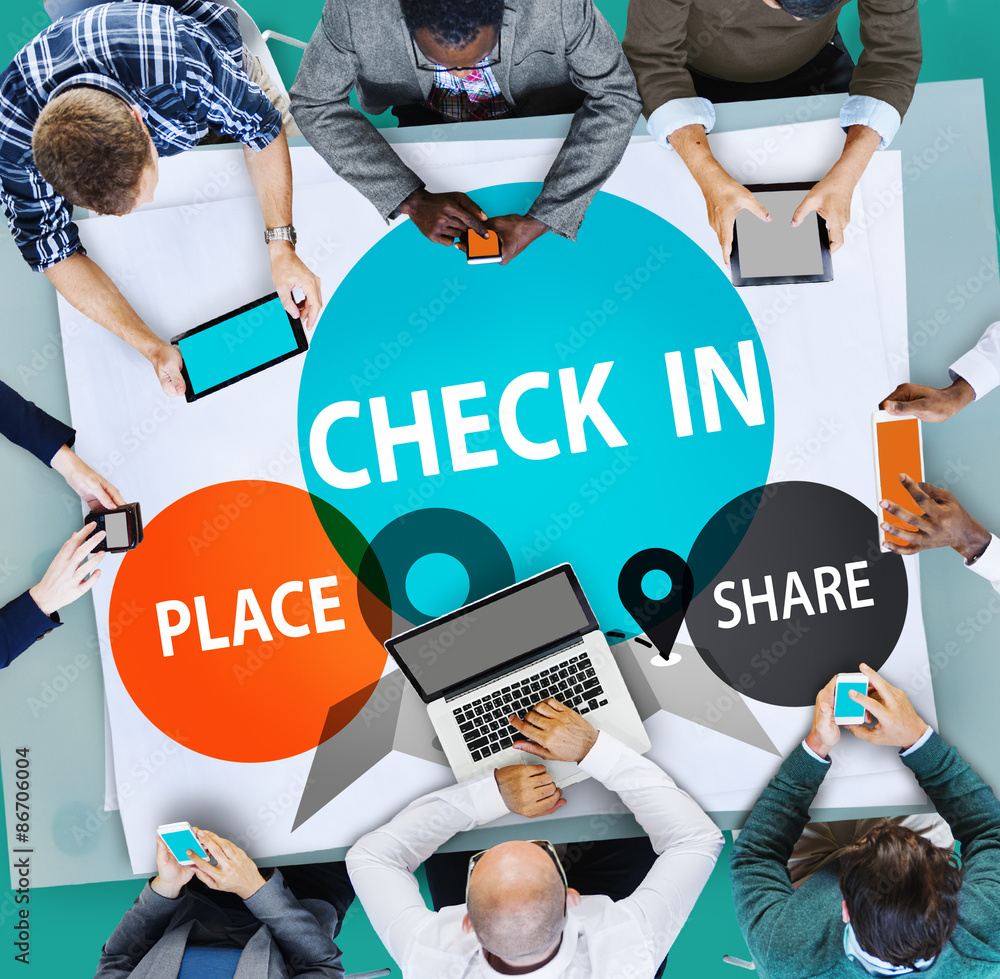Poster check in direction navigation share application concept