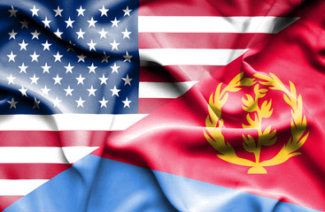 Fototapeta premium Waving flag of Eritrea and USA