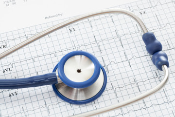 Stethoscope with ekg cardiograms chart