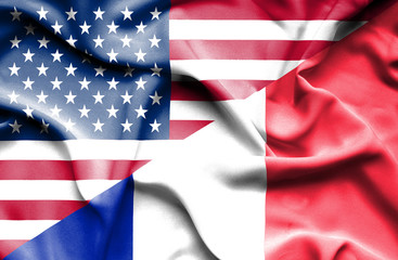 Obraz premium Waving flag of France and USA