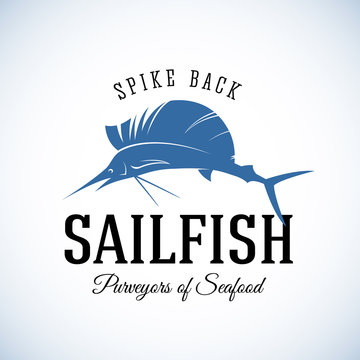 Spike Back Sailfish Seafood Purveyors Abstract Vector Retro Logo