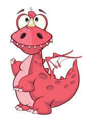 Cute red dragon  illustration. Cartoon