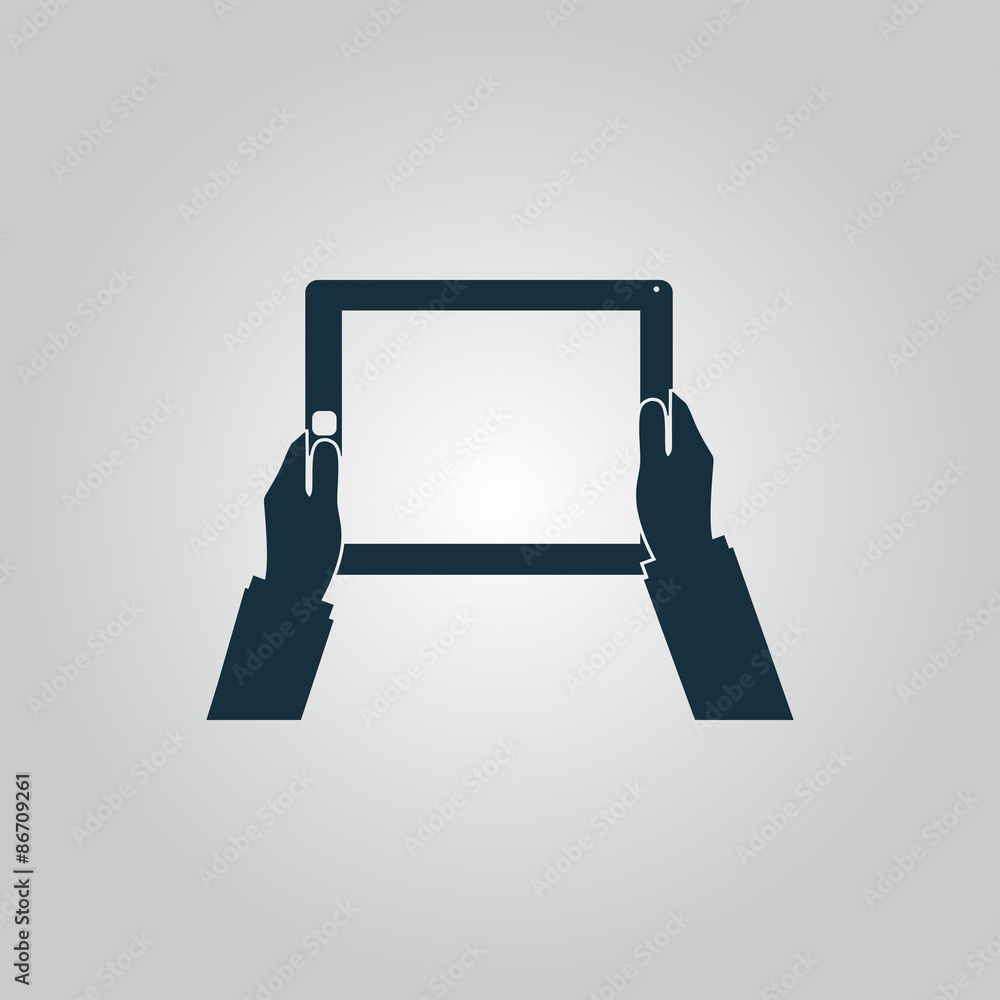 Poster Hands holding tablet computer with blank screen