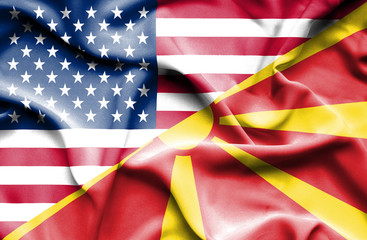 Waving flag of Macedonia and USA