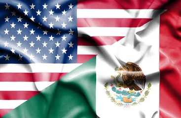 Waving flag of Mexico and USA - 86709855