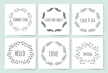 Hand drawn vintage floral elements. 