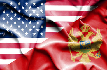 Waving flag of Montenegro and USA