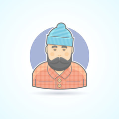 Lumberjack, man with beard, hipster, woodman icon. Avatar and