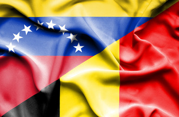 Waving flag of Belgium and  Venezuela