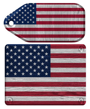USA, American flag painted on wooden tag