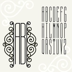 Beautiful Monogram Art Nouveau and set of templates of letters 