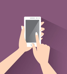 Hand touches the blank screen smart phone