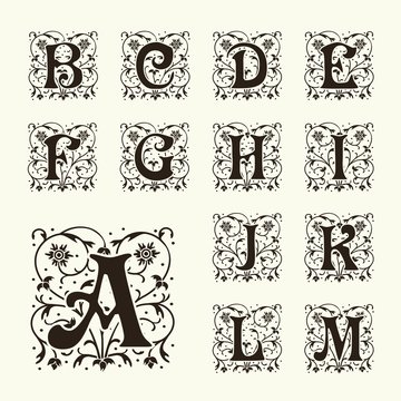 Vintage set capital letters,  Monograms and beautiful  font. 