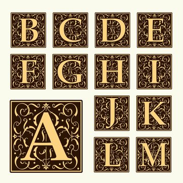 Vintage set capital letters,  Monograms and beautiful  font. 