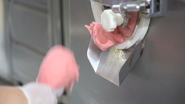 prepare ice cream with professional machine,
