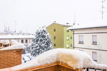 winter urban detail during intense snowfall