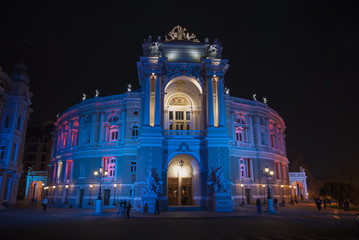 Fototapeta na wymiar The Odessa Opera House in the Evening
