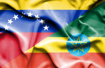 Waving flag of Ethiopia and Venezuela