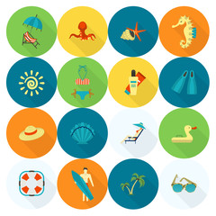 Summer and Beach Simple Flat Icons