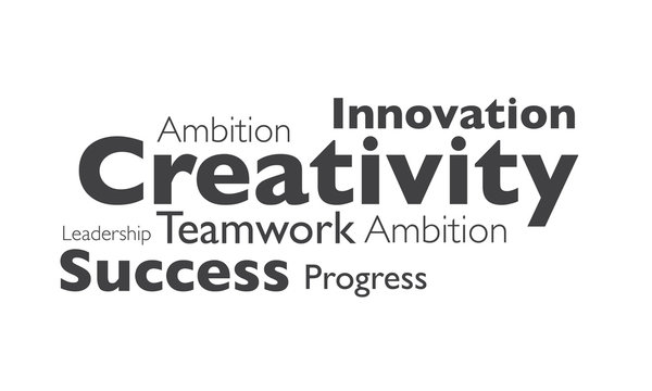 creativity and success typography on white background