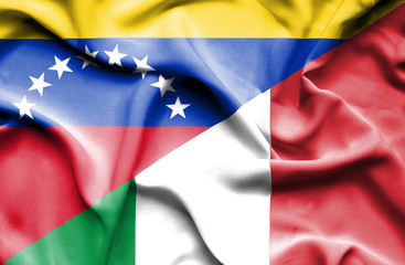 Waving flag of Italy and Venezuela
