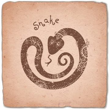 Snake. Chinese Zodiac Sign Horoscope Vintage Card.