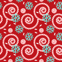 vector seamless Christmas pattern with snowflakes and candy
