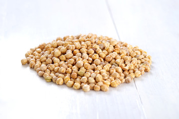Chickpeas  on white kitchen table