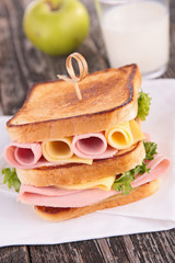 sandwich,milk and apple