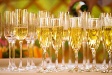 glasses with champagne alcohol cocktail banquet