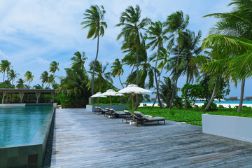 Swimming pools beach resorts, Maldives Island, Indian Ocean