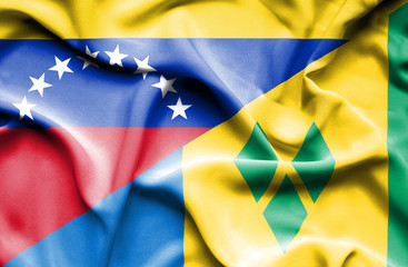 Waving flag of Saint Vincent and Grenadines and Venezuela