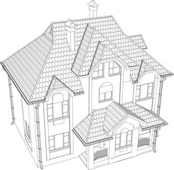 Wire-frame building on the white background. EPS 10. Illustration created of 3d.