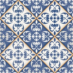 Seamless  pattern from dark blue and white Moroccan tiles