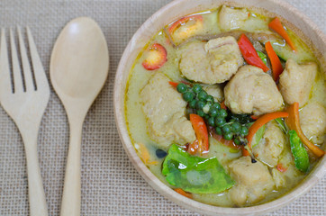 Green curry fish balls is Thai cuisine.