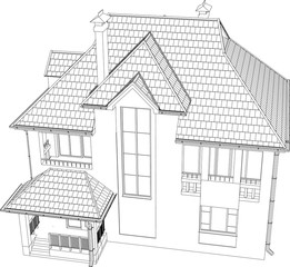 Wire-frame building on the white background. EPS 10. Illustration created of 3d.