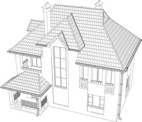 Wire-frame building on the white background. EPS 10. Illustration created of 3d.