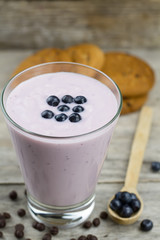 Blueberry smoothie with berries and oat . Healthy vegetarian food, diet.