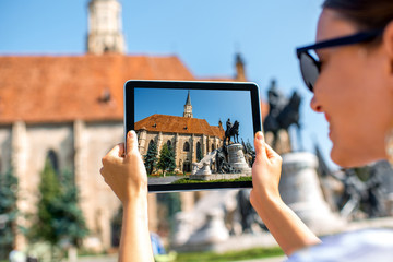 Photographing Michael's church in Cluj Napoca.