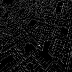 Cartoon town bird eye view urban