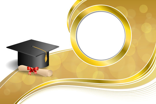 Background abstract beige education graduation cap diploma red bow gold circle frame illustration vector