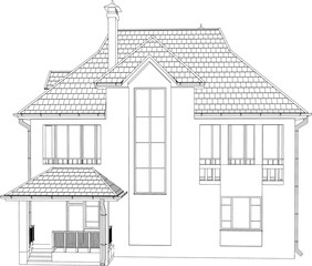 Wire-frame building on the white background. EPS 10. Illustration created of 3d.